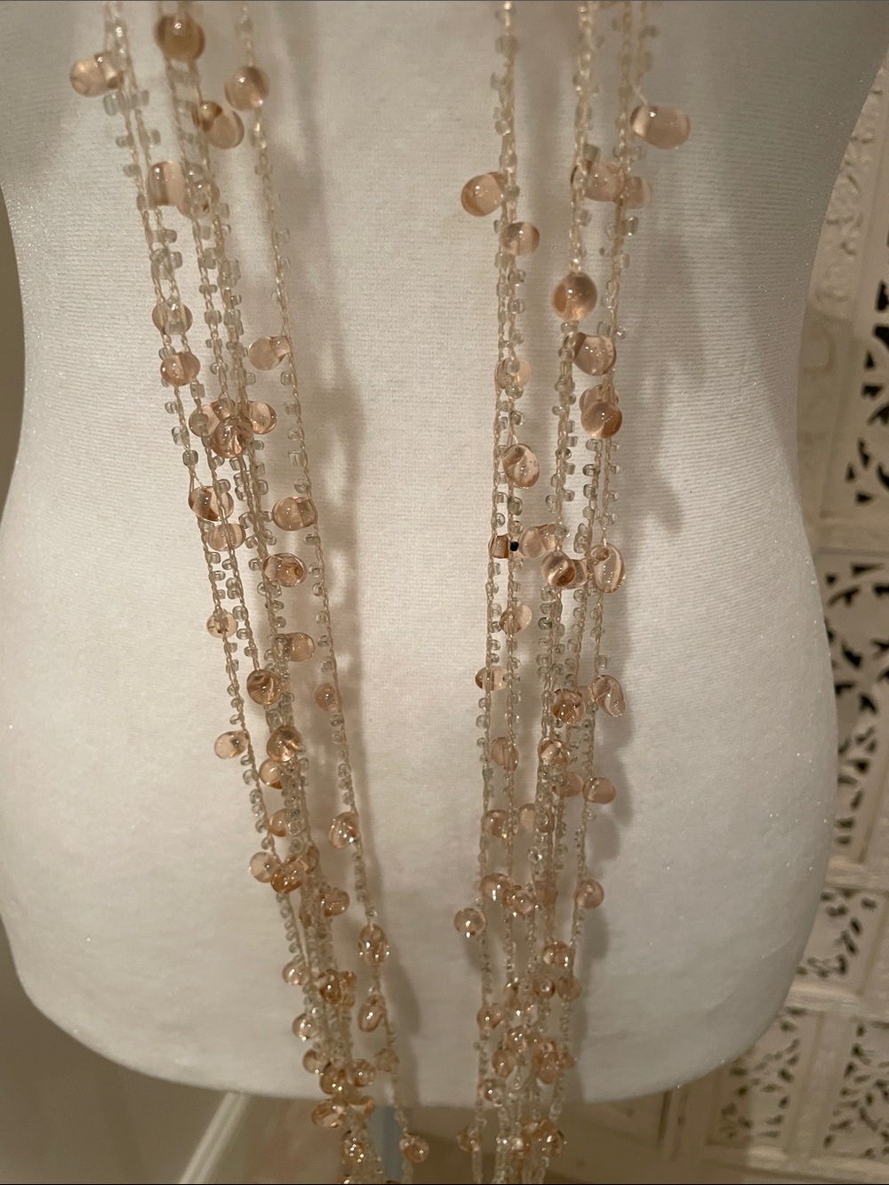 Long nude beads and thread Layered Necklace